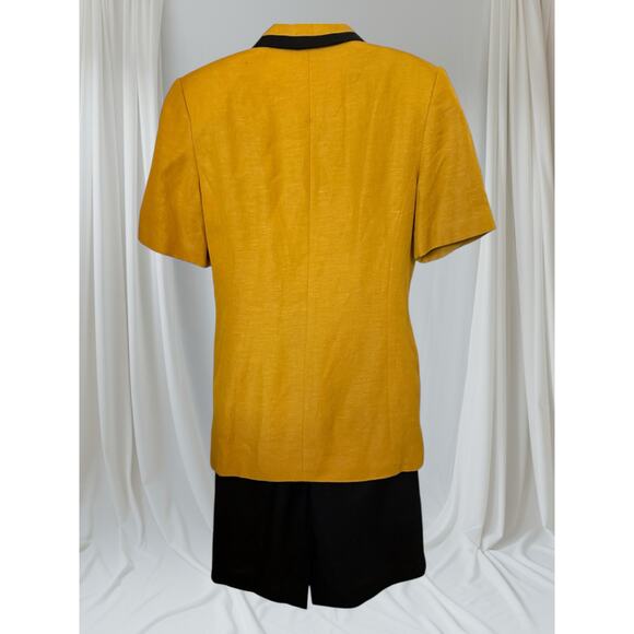 Vintage Oleg Cassini Mustard & Black Linen Double-Breasted Skirt Suit Set - Picture 6 of 9